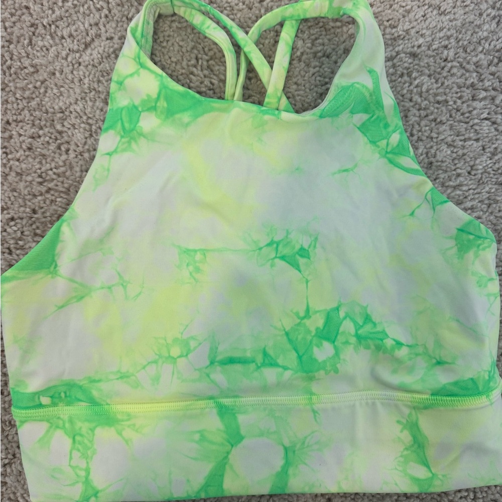 Lululemon Green and Yellow Tie-Dye longline Sports Bra